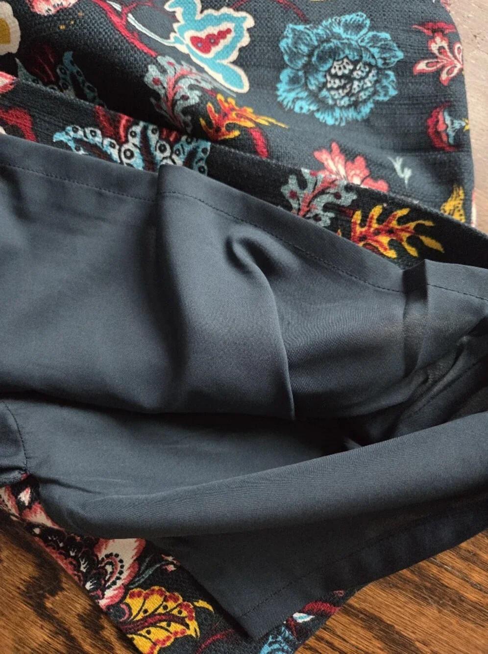 LOFT Jacobean Floral Pencil Skirt Deep‎ Teal/Navy